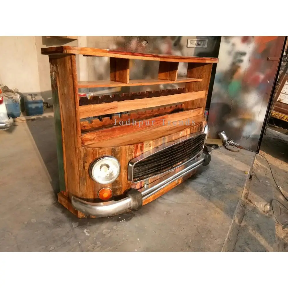 Vintage Tata Truck Reclaimed Wood Wine Counter Wine Bar Cabinet
