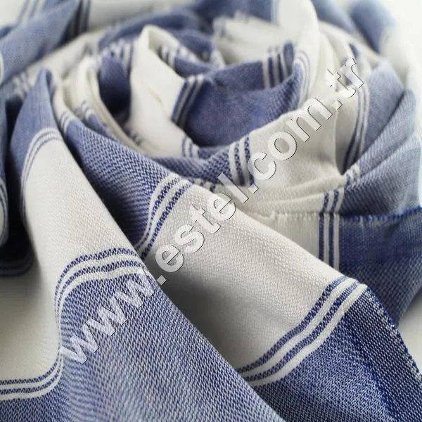100% Handmade Turkish Royal Blue Hamam Spa Bath Towel Thick Stripy Mystic Printed Hotel Towel for Beach Use