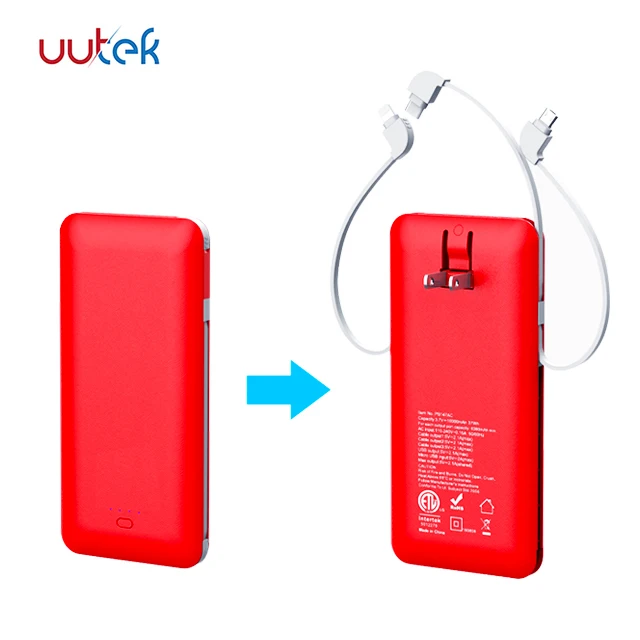 Battery Charger 10000mAh AC power banks battery powerbank power bank with built in cable UUTEK RSQ3-A