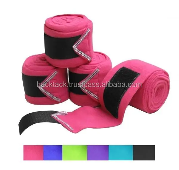 Horse fleece bandages with crystal Horse Fleece Polo Wraps Leg Bandages pink color Horse fleece bandages with crystal