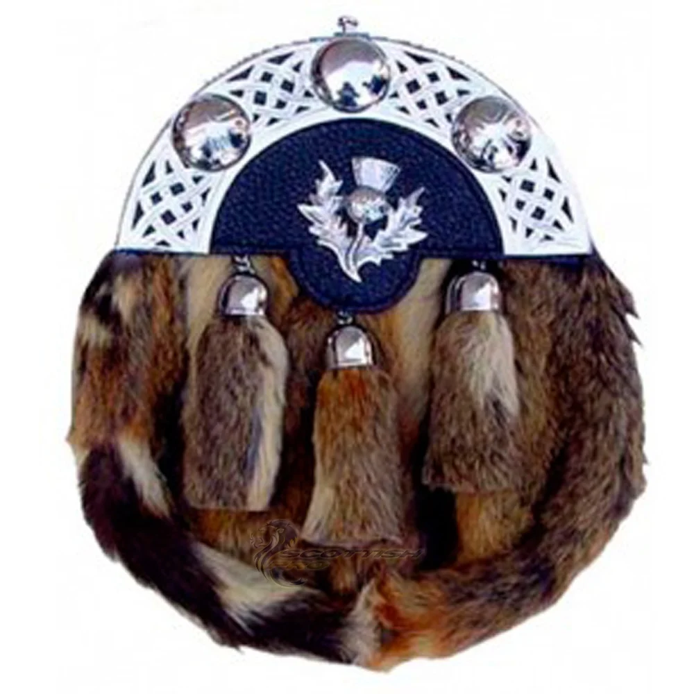 Scottish Highlander Original Cowhide Leather Custom Made Rabbit hair sporran made in original rabbit fur Sporran