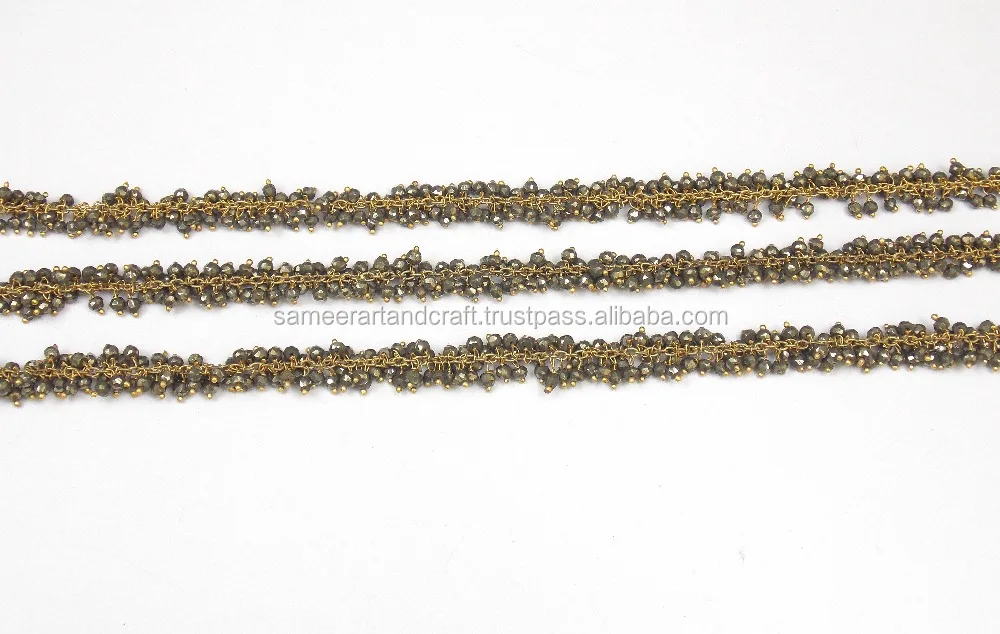 Pyrite Wire Wrapped Cluster Beaded Layered Waist  Natural Multi Gemstone Jewelry Rosary Coin Charm  Chain