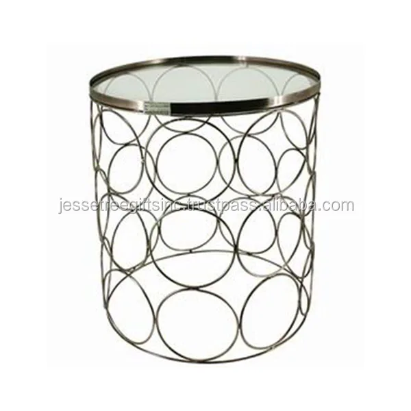 Modern Metal Accent Coffee Table With Round Glass Top Black Color For Garden & Living Room Medium