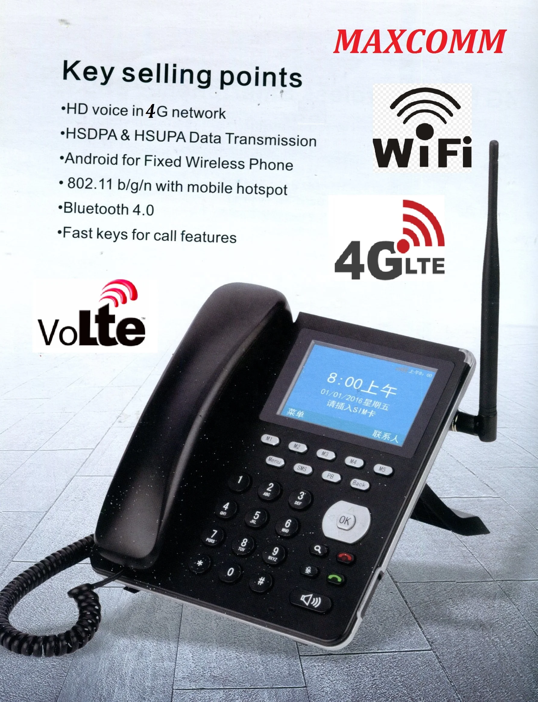
4G VoLTE LTE Fixed wireless phone FWP with big color display, touch screen, Android Phone and WiFi HOTSPOT 
