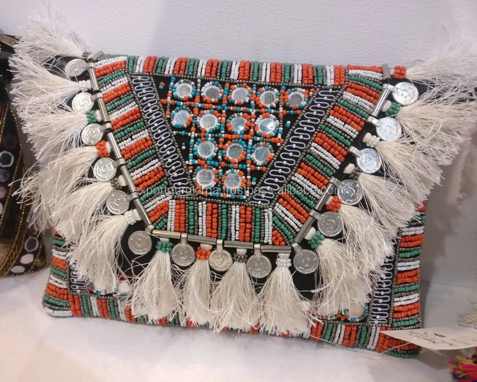 Designer Multi Beads and shels Gypsy Boho ladies Clutch Bag wholesale for women 2017