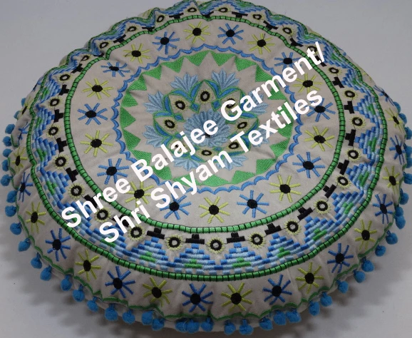 Round  Embroidered Floor Pillow Meditation Cushion Round Pouf Ottoman from Jaipur India