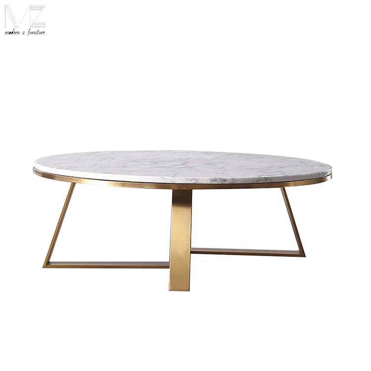 Modern luxury living room furniture simple Nordic design gold chrome Sofa center marble top coffee table