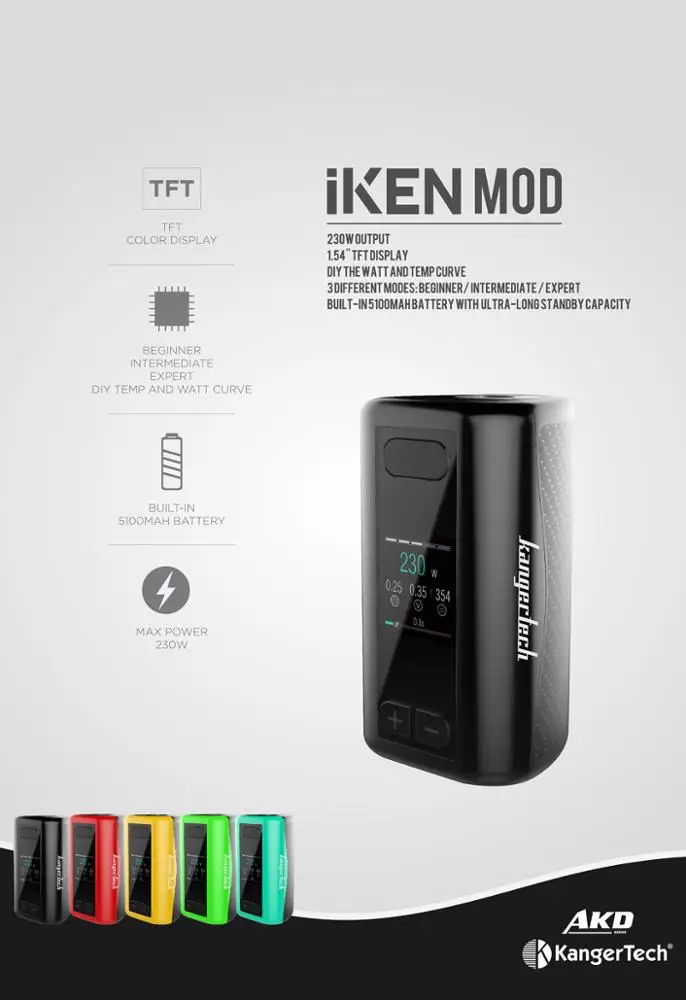 
iKEN Box Mod 200watt 230w Temperature Control Build-in Battery Vaping Chip PCB Mod 