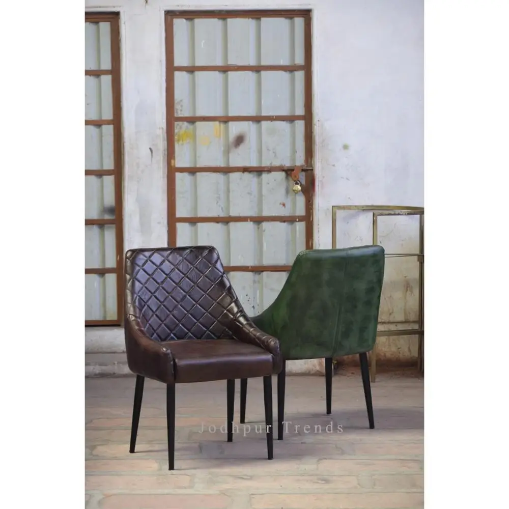 Vintage Indian Top Grain Metal Iron Frame Arm Leather Chair Industrial Chair