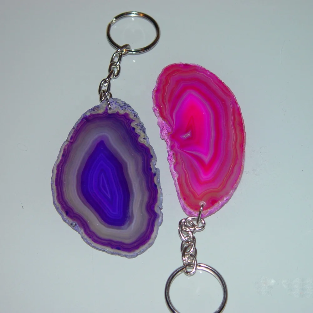 Agate Slice Key Holder Agate Slice Keyring Agate Slice Keychains Wholesale Natural Stones Crystal Crafts Reiki Rocks Keychains