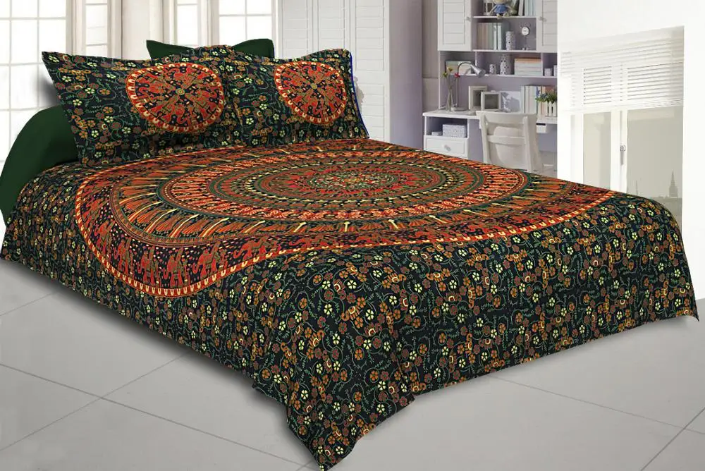 Mandala Cotton Bed Sheet Boho Bedding Set Indian Queen Size 3pcs Sheet Set For Bed Room Living Room