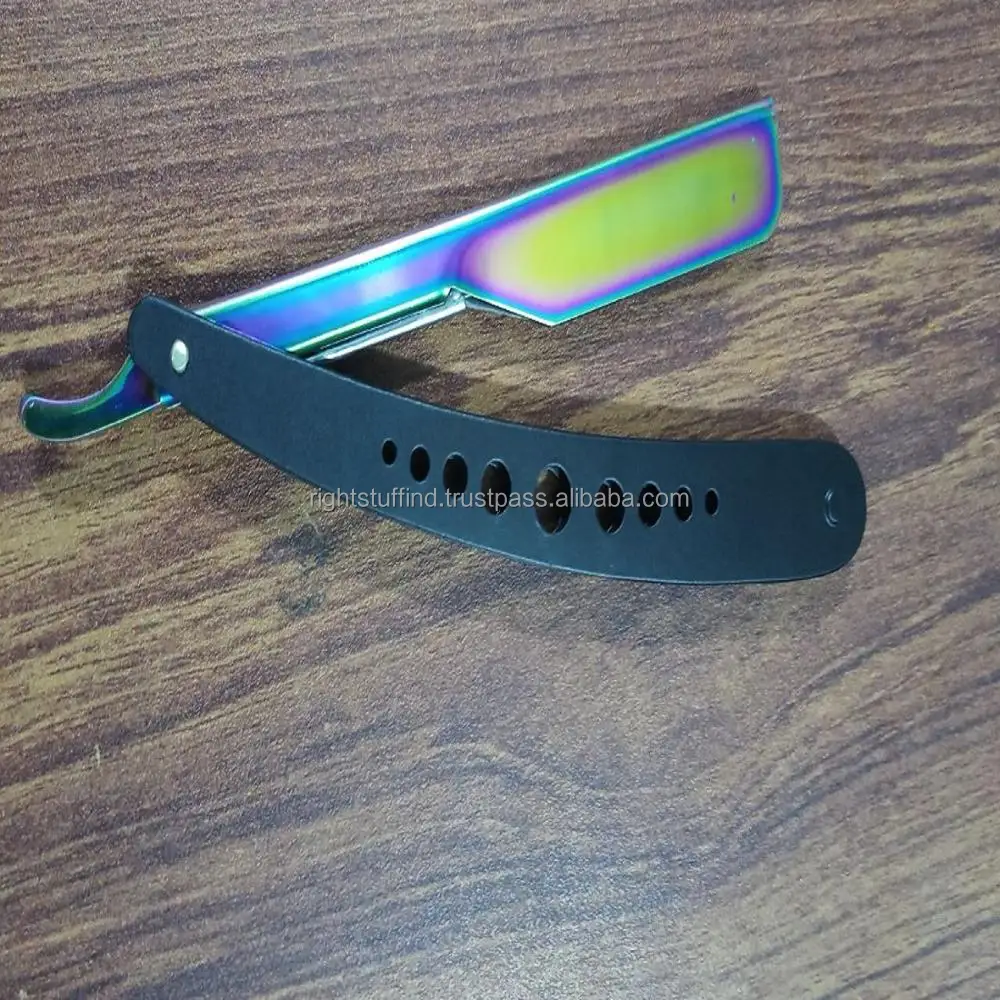 Straight Barber Edge Steel Razors Folding Shaving Knife Titanium Coated