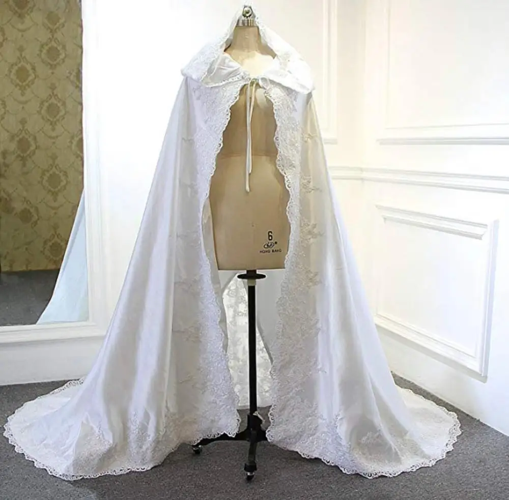 ZH1166X Ivory Lace Wedding Cape Long Bridal Elegant Bride Appliques Cloak