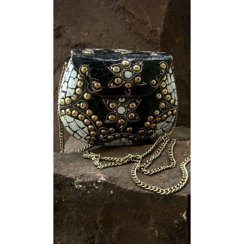 Hot sale mobile holder assorted designs & colors mosaic stone metal clutch box bag