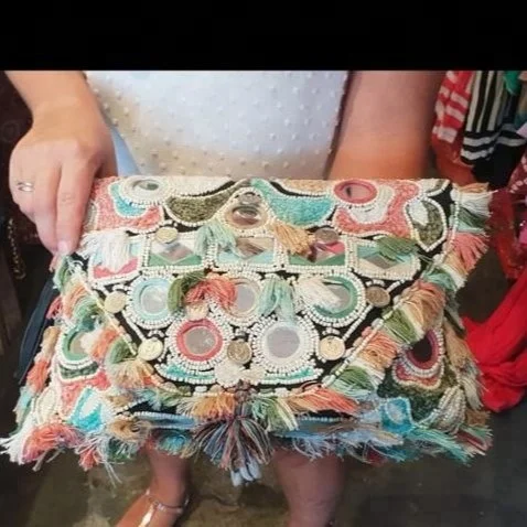 Tassel Embroidery Evening Party Clutch Bag for women Bag Boho Bohemian Gypsy Indian Style Bag