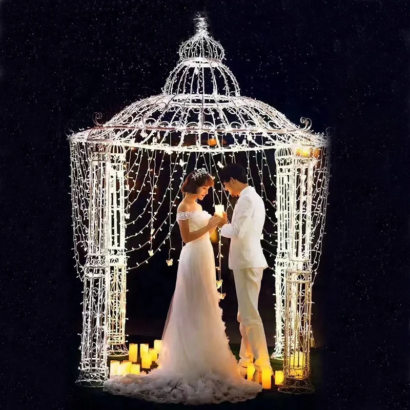 iron art White 4 pillars pavilion gazebo garden suppliers