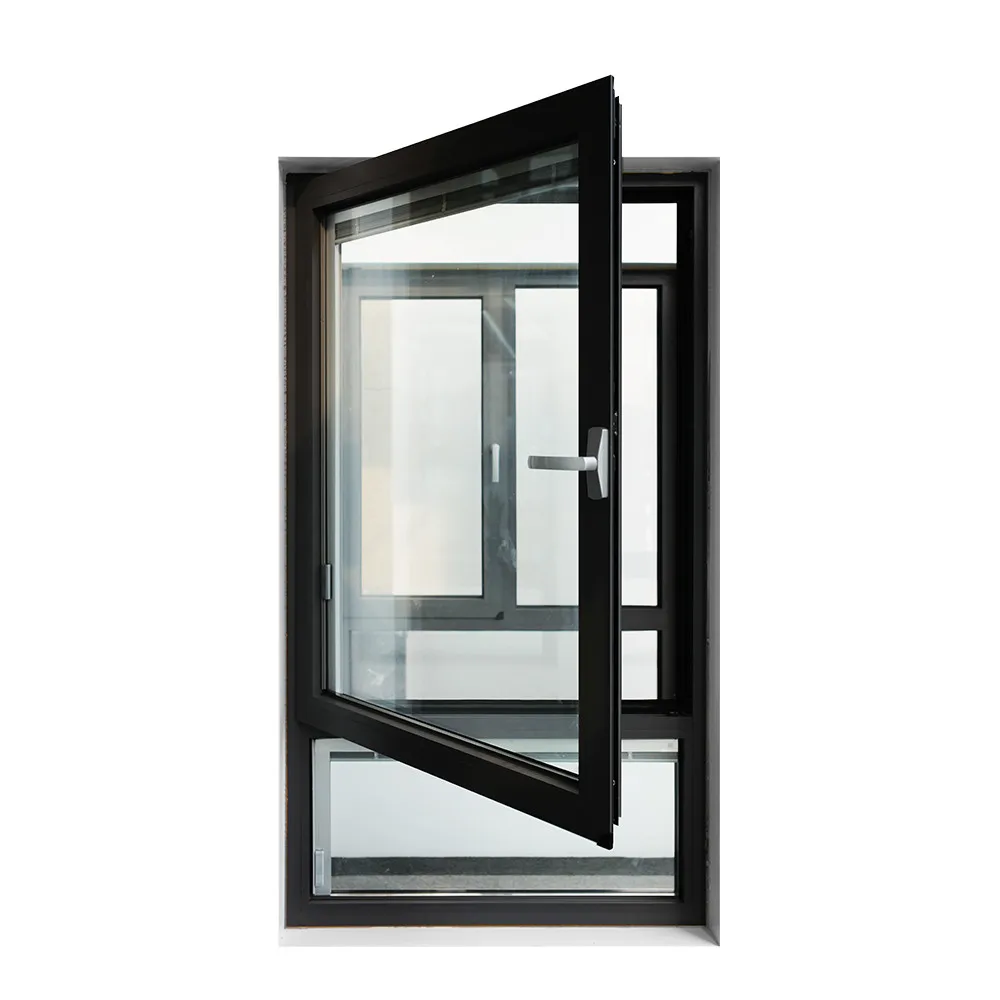 Aluminum grey casement windows with double tempered glass