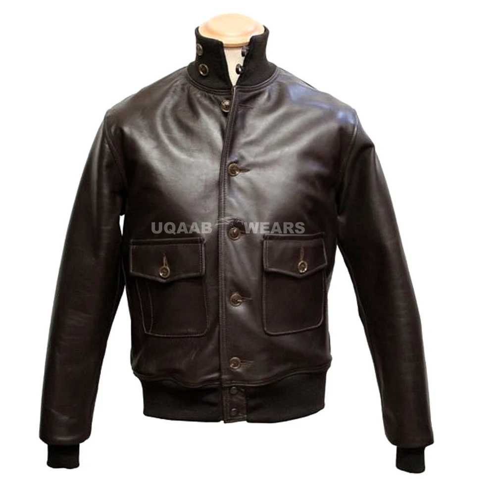 Men AVIATOR A1 Flight Genuine Leather Jacket USAAF WWII Seal brown Air-force Filed Jacket Fighter Jet Crew Leather Jacket OEM