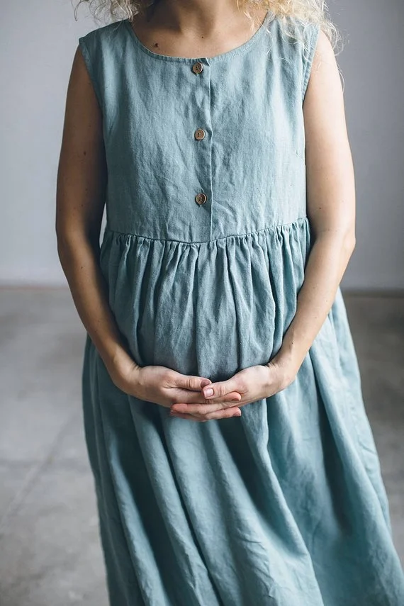 Long Maxi  Linen Summer dress with buttons Simple Breastfeeding Maternity Soft linen dress