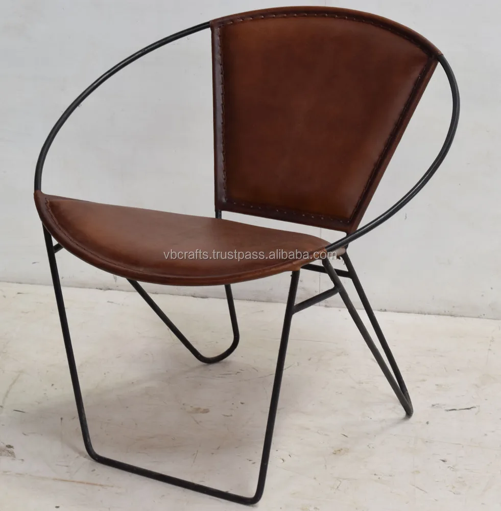 Genuine Leather Round Shape Classic Design Leisure Relax Lounge Hotel Reception Commercial Living Room Chair