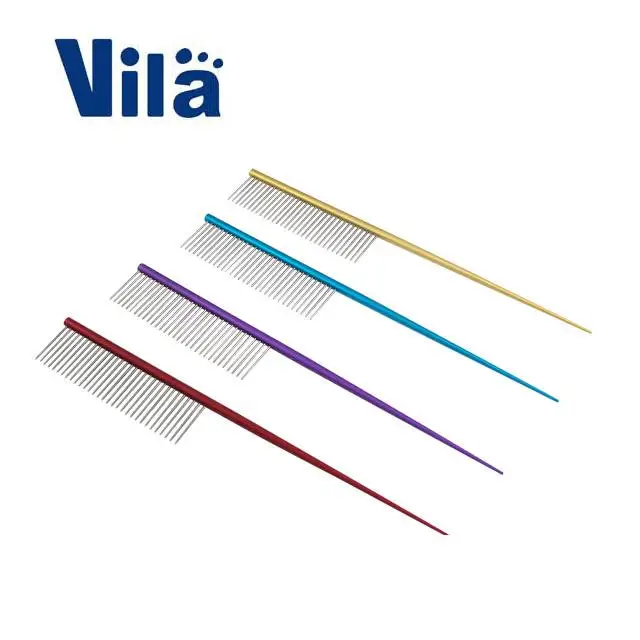 
Hot Sale Pet Grooming Accessories Aluminum Alloy Handle Stainless Steel Dog Sharp Tail Row Comb 