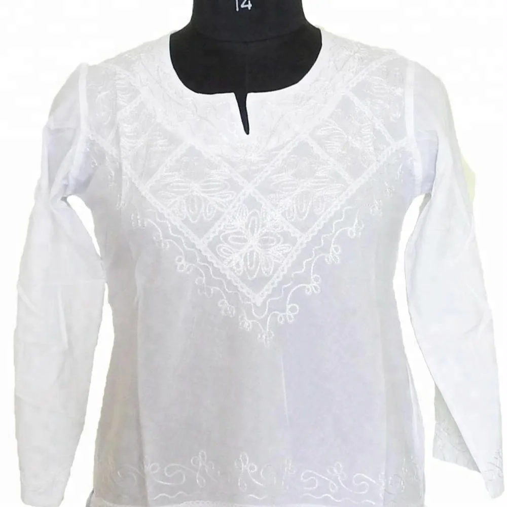 Элегантная яркая белая вышивка Kurtis в этническом стиле