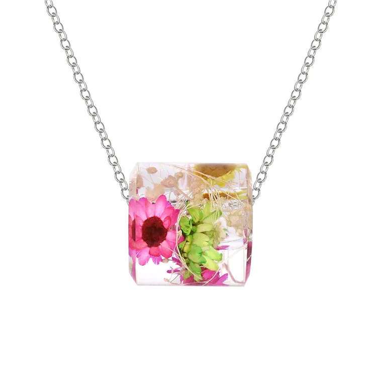 Wholesale resin real pressed kid flower necklace for Special Christmas gift