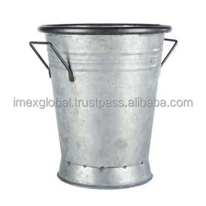 GALVANIZED TALL PLANTER POT WITH SIDE HANDLE FOR GARDENING USAGE AND RESTAURANT DECORATION IN WHOLESALE PRICE PLANTER POT
