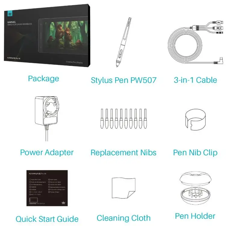 Huion Kamvas pro 16 professional pen stylus display in lcd touch screen for digital drawing graphic tablet monitor