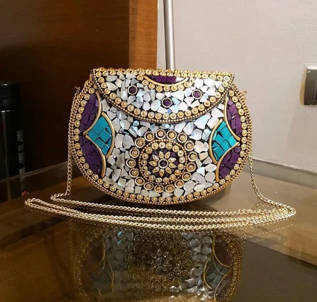 New design Ladies Evening Clutch Bags metal clutch mosaic bag evening purse metal brass and mosaic clutch bag by lametierartz