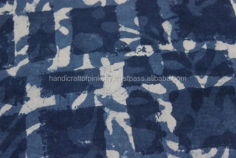 5 Yard Natural Indigo Blue Dye Shibori Printed Cotton Dabu Print Fabric 44'