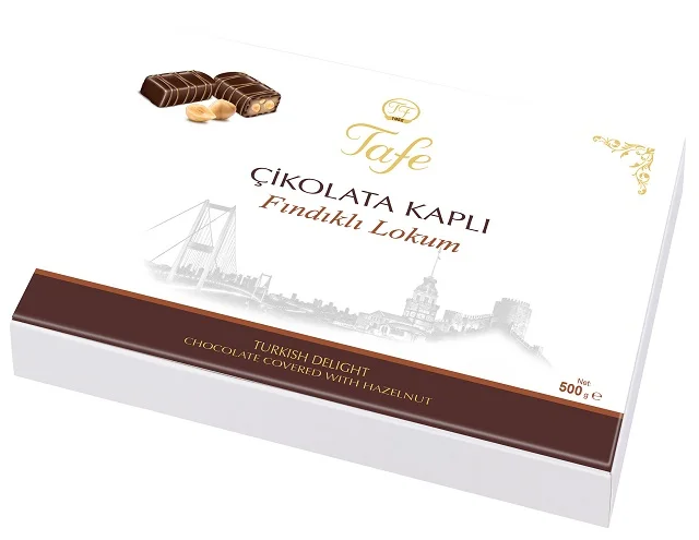 
Tafe Turkish Delight Chocolate Covered with Double Roasted Hazelnut Gift Box 500g - 815 code (Lokum) 
