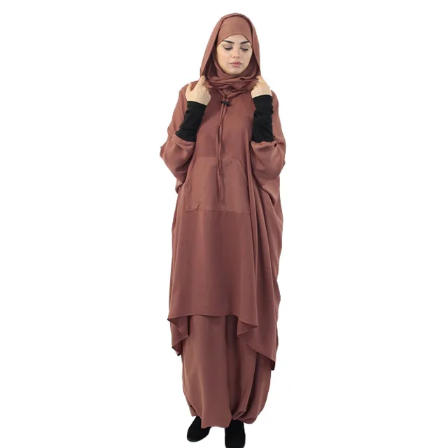 
Jilbab Wholesale Women Two Piece Clothing Jersey Sleeves Hood Jilbabs 