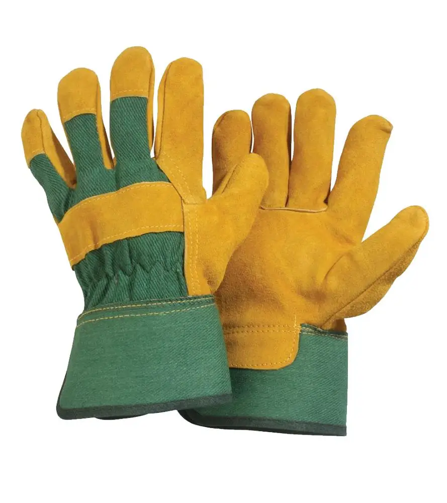 Premium Quality Split Leather Working Gloves Yellow Cowhide Leather Canadian Rigger Gloves for Industrial Safety Hand Protection