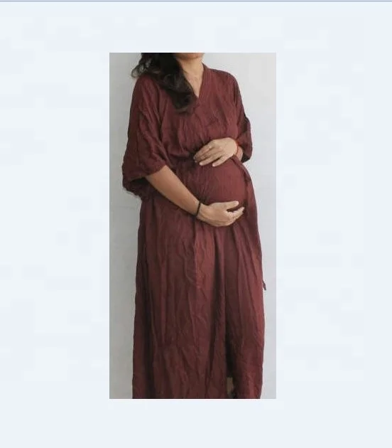 
Brown Delivery Nursing Gown Pregnancy Caftan Oversized Maternity Gown Dress 