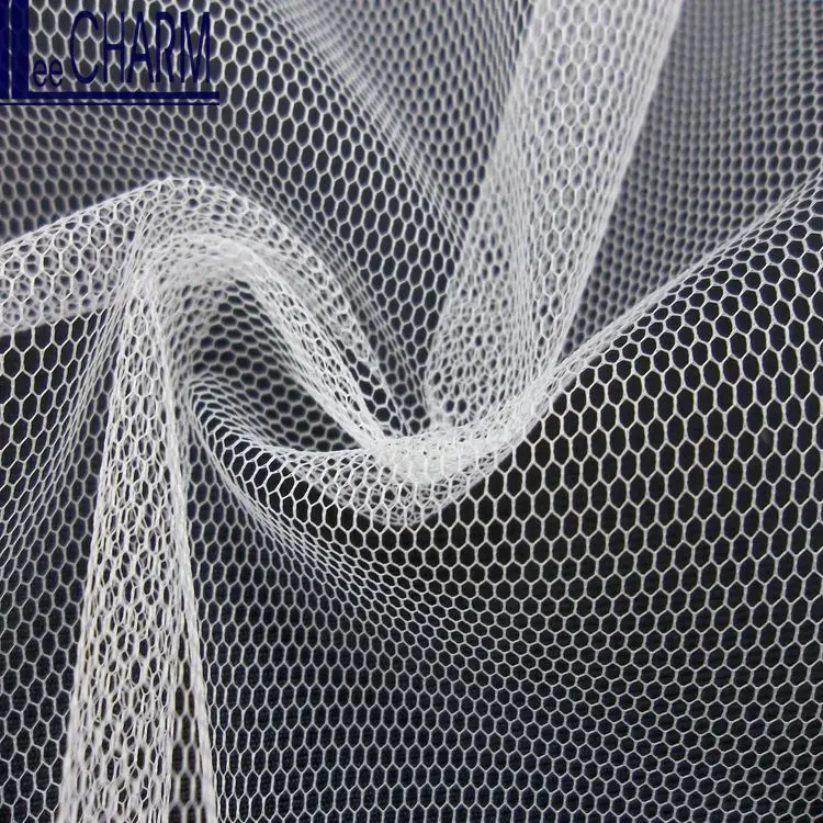 LCSH505WS Taiwan 300 CM Width 30D Polyester Soft Ivory Wedding Veil Hexagon Tulle Fabric