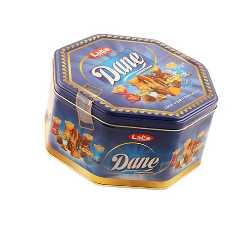 OCTAGONAL TIN GIFT BOX SINGLE DOUBLE TWIST CHOCOLATE AND SOFT CENTER FILLED CANDY