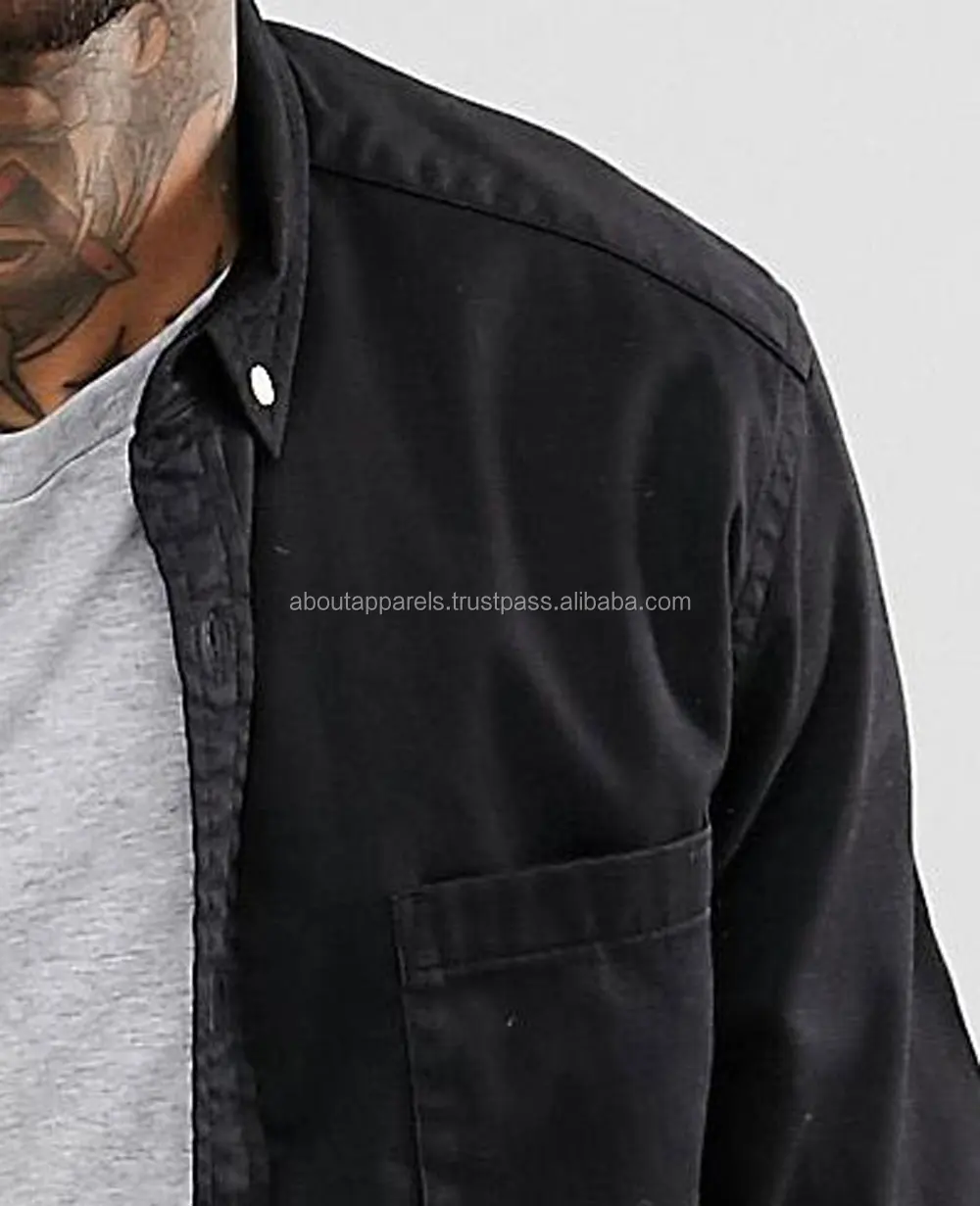 New Slim Fit custom design long sleeve denim black men fashion shirt