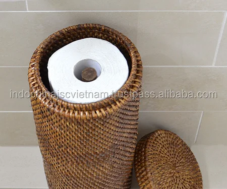 Rattan wicker toilet roll holder perfect for bathroom