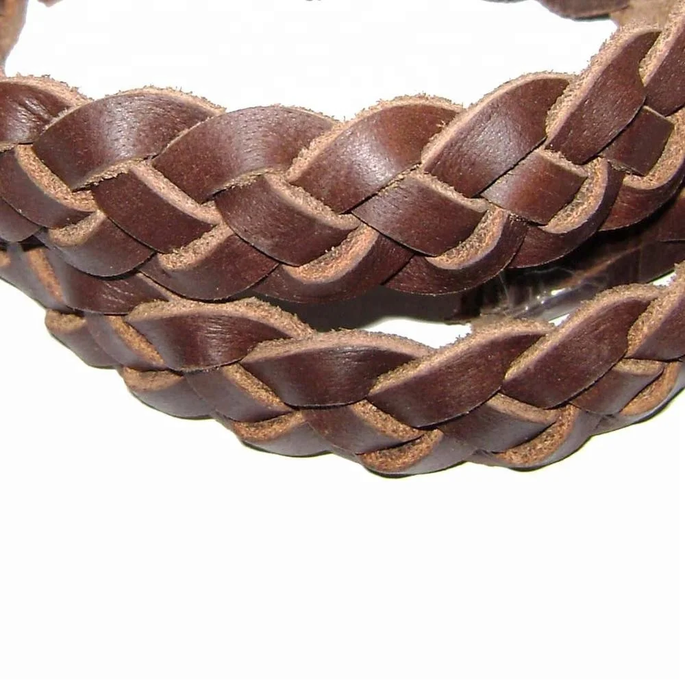 High Quality 20mm 4 Ply Flat Braided Oil Pull-Up Leather Cord High Quality Leather Findings for Crafts Belts Other Accessories