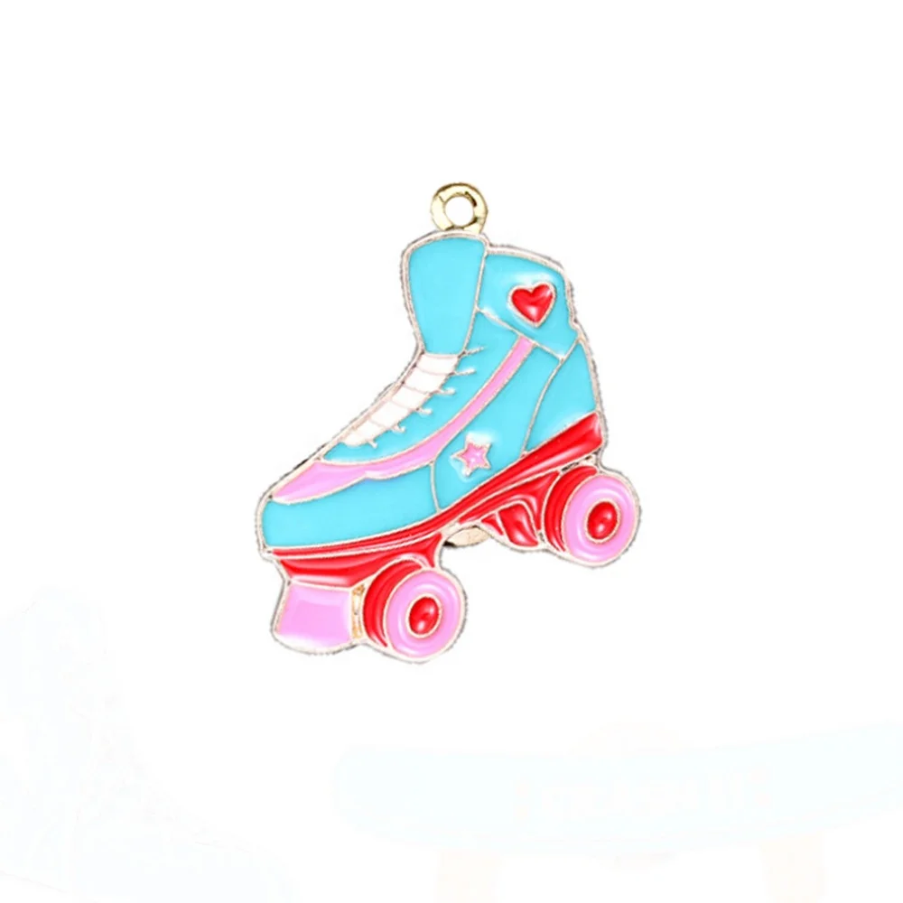 Cute Enamel Skateboard Ice Skate Roller Skates Pendant Charms for Kids