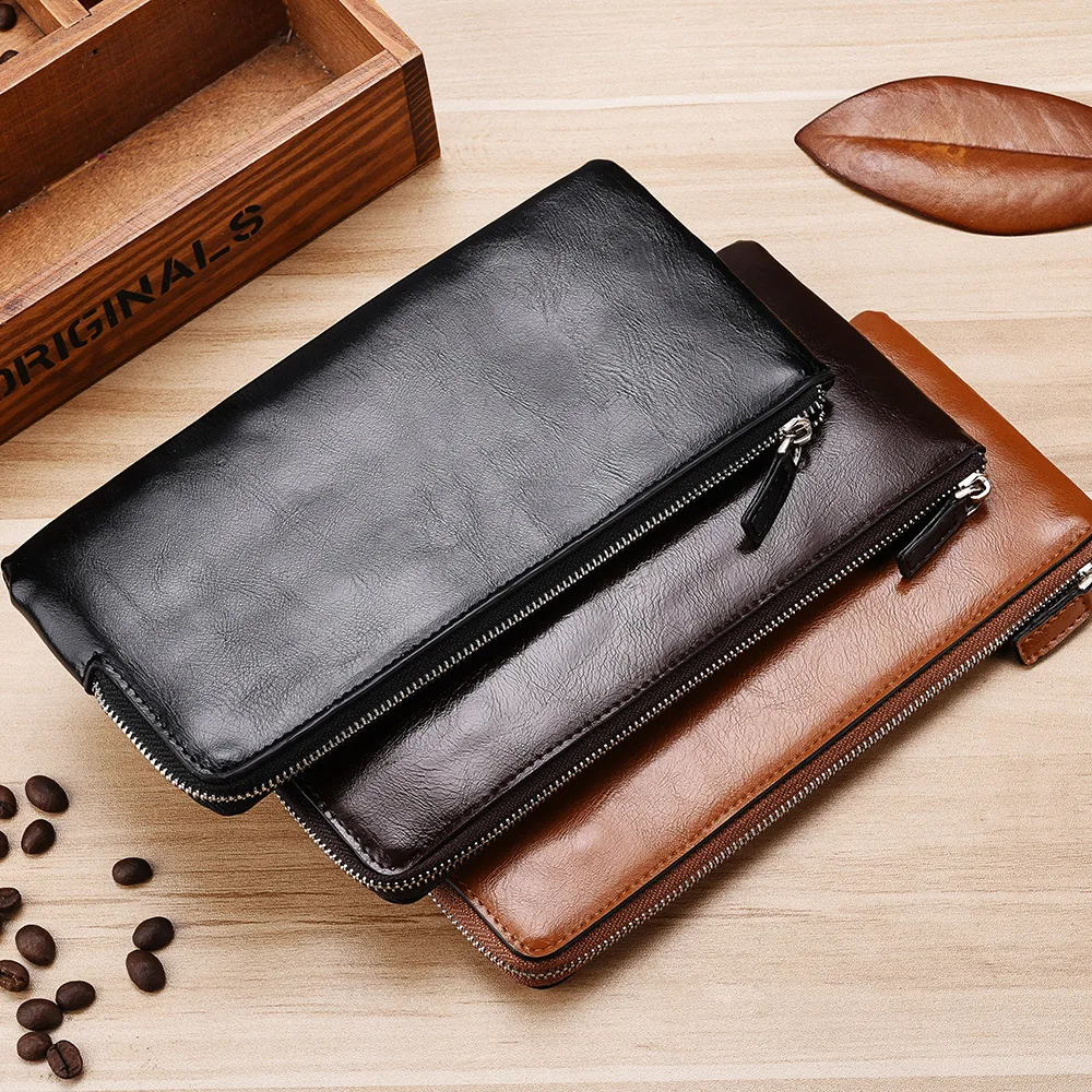 Hot Sale Eco Friendly Custom Zipper Long Pu Leather Men Slim Card Holder Rfid Wallet