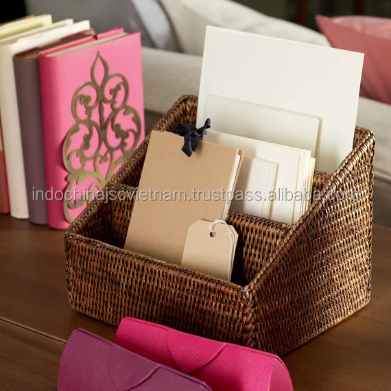 Eco-friendly natural rattan desk organizer, letter holder