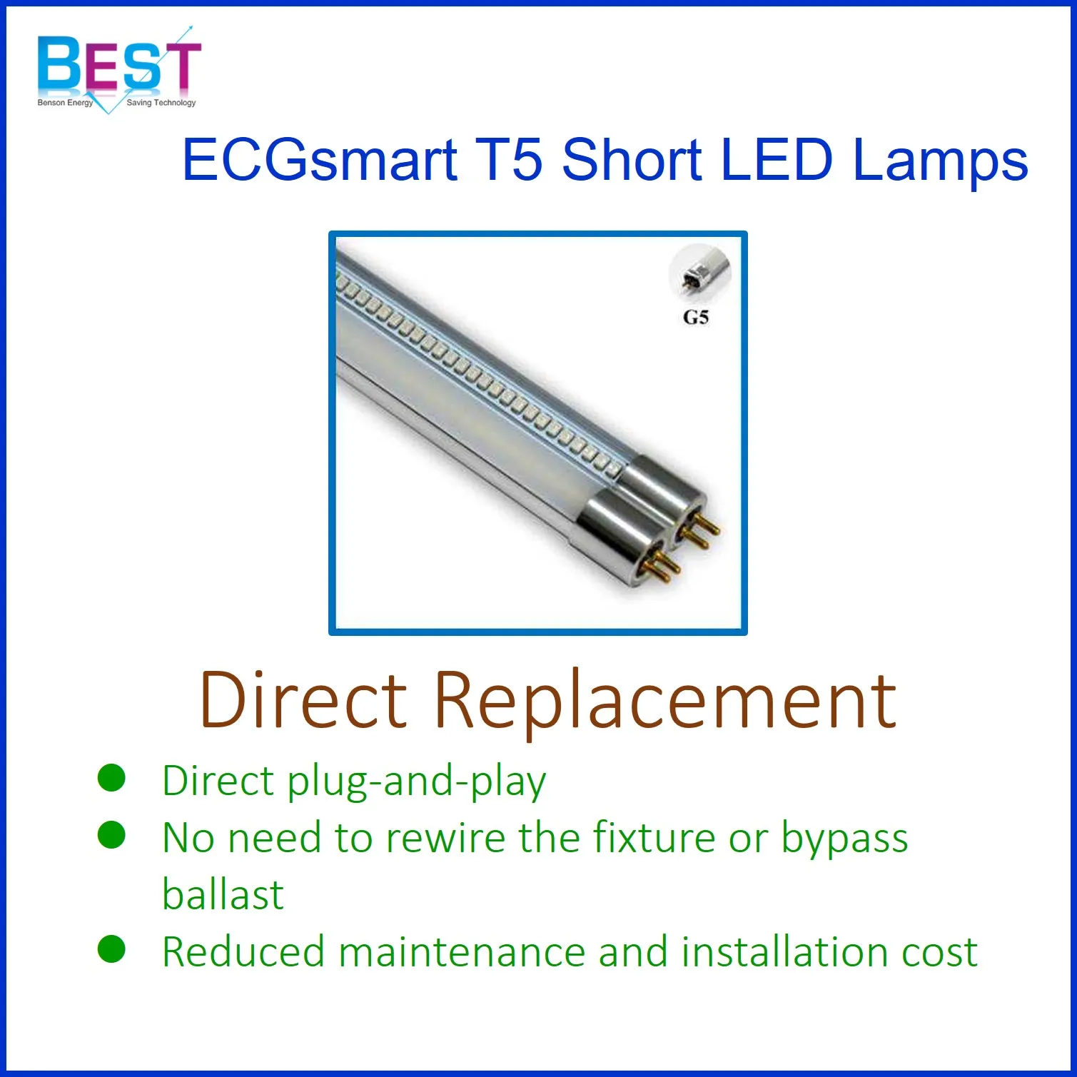 T5 8W 288mm 300mm fluorescent  tube ; T5 short 288mm LED tube  direct replacement