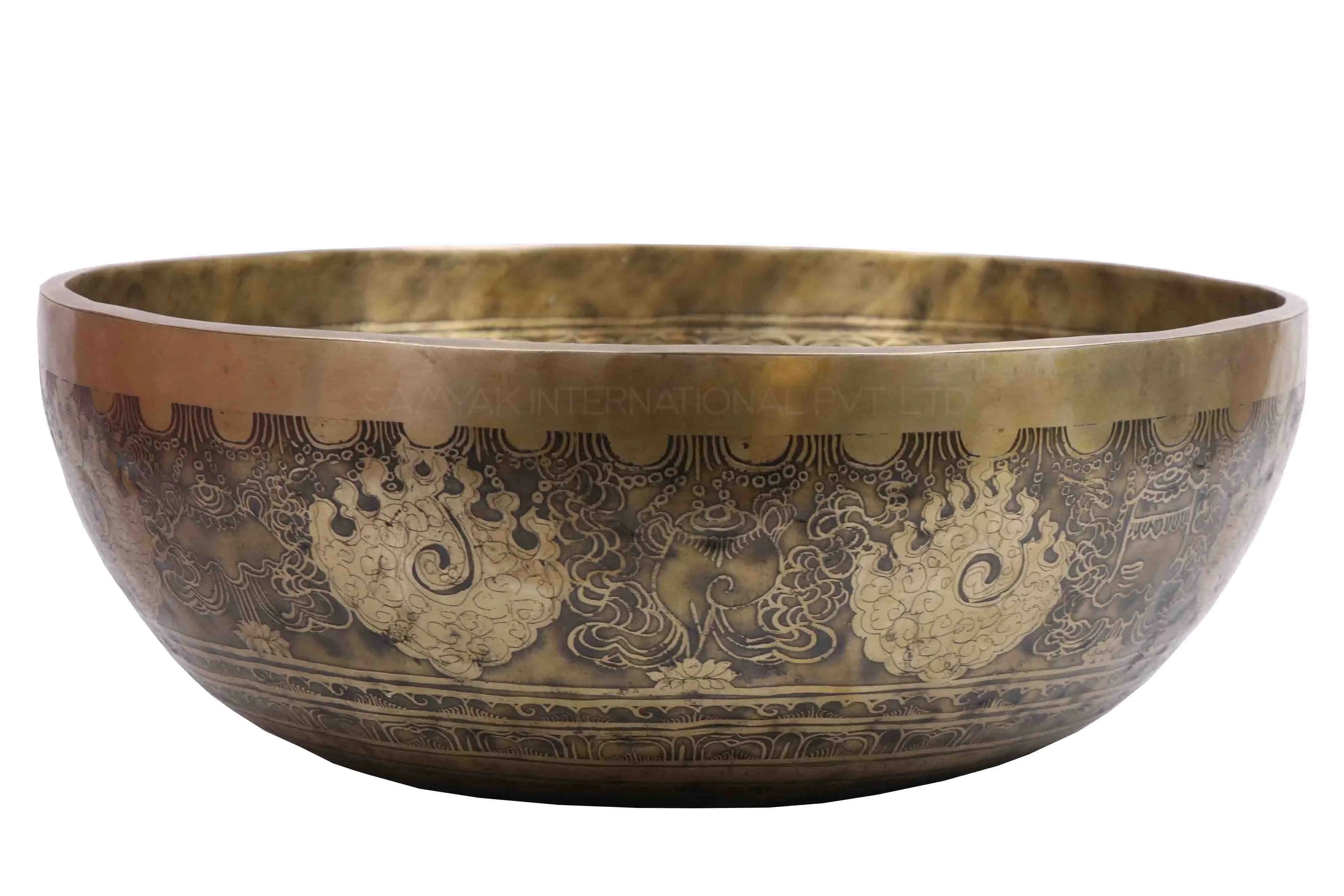 
Large Tibetan Meditation Singing Bowl Deep Tone and Sound Resonance with Etching Carving Bowl 