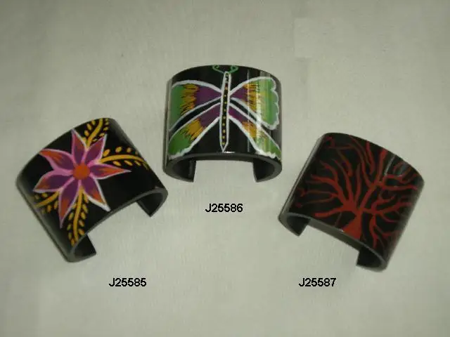 Hand Painted Wooden Bangles Painted with Flower Design Painted Wooden Jewelry Bangle Bracelets
