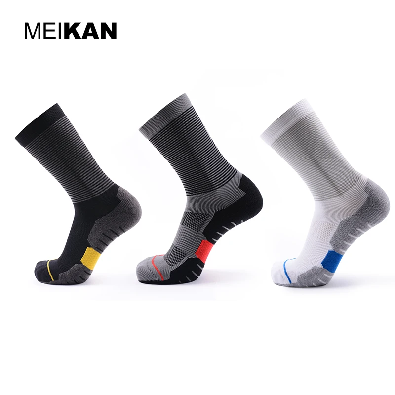 
MEIKAN Wholesale Non Slip Sports Basketball Custom Athletic Coolmax Compression Running Socks Men 