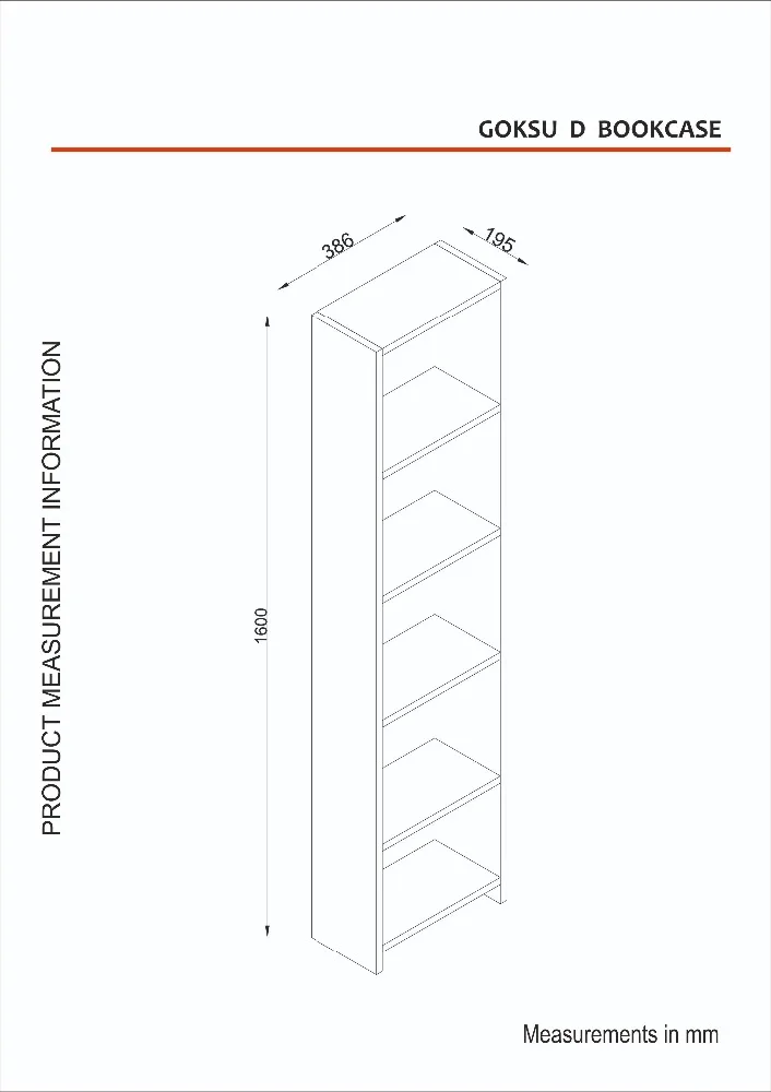 Goksu D 5 Shelf Bookcase White