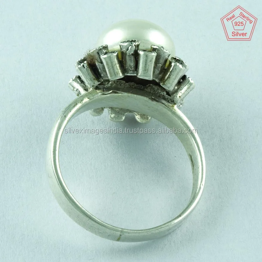 Designer 925 Sterling Silver Rings Wholesale Pearl & Marcasite Gemstone Jewellery 925 Stamped Rings