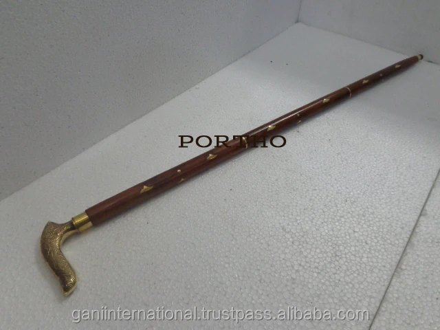 Vintage Wooden Carved Head Walking Stick Cane